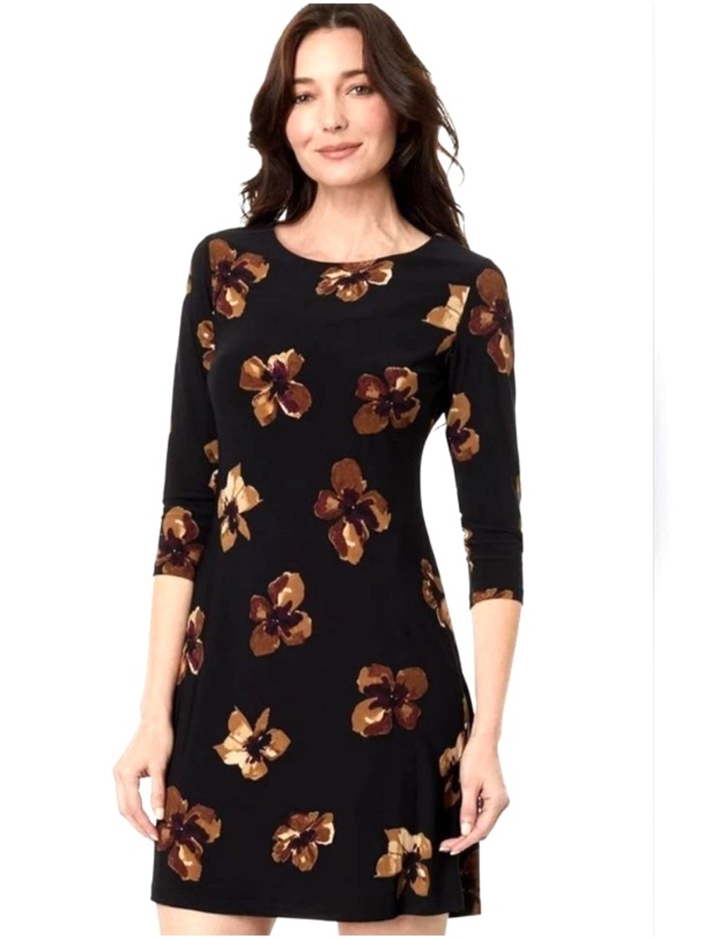 NWOT TOMMY HILFIGER Floral Shift LIGHTWEIGHT Dress with Brown Floral Accents